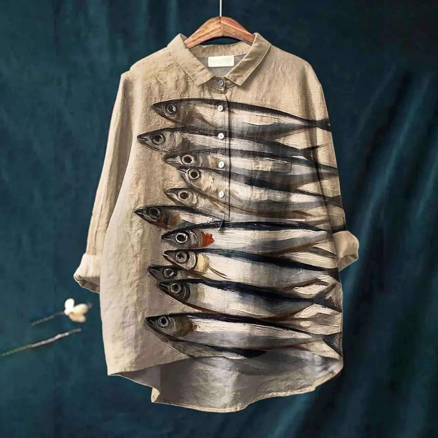 Cotton Linen Button Down Shirt for Women Women O-Neck Floral Lady Short Women's Blouse Blouses Button-Down Shirts