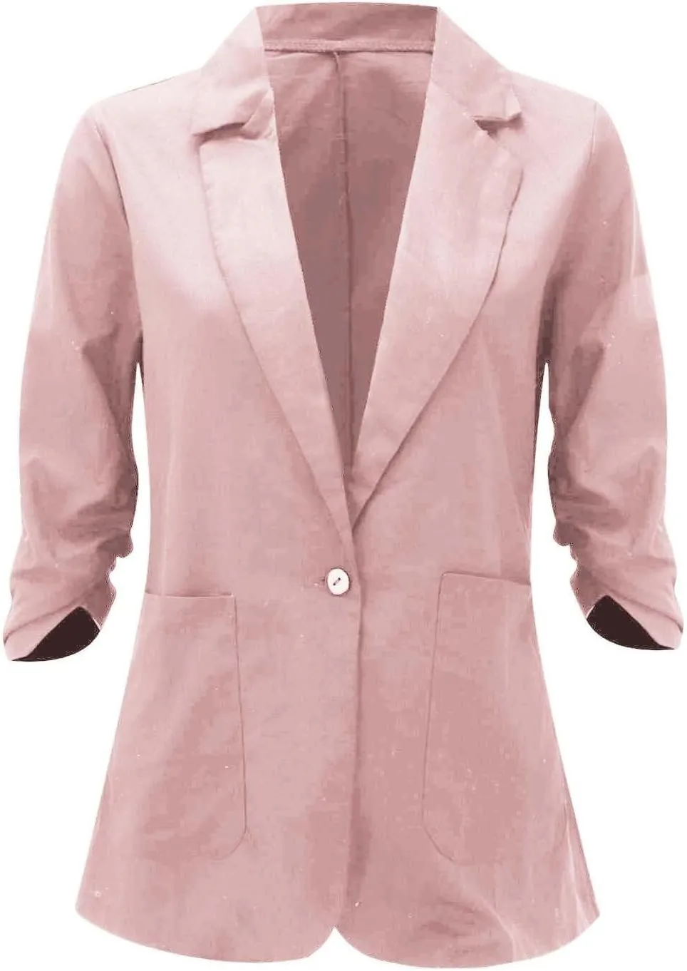 Cotton Linen Open Front Single Button Blazers for Women 3/4 Sleeve Casual Lapel Suit Jacket Solid Cardigan Blazer