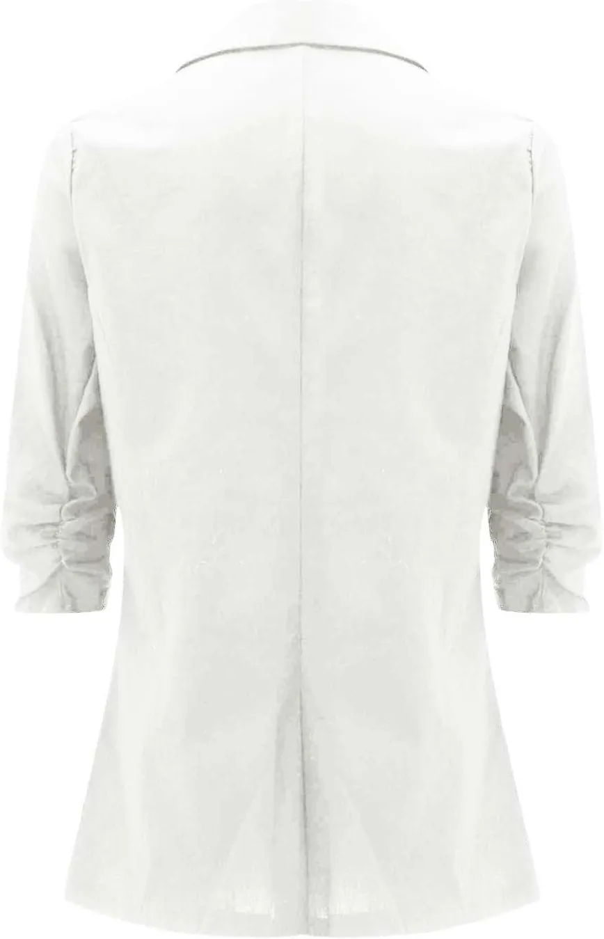 Cotton Linen Open Front Single Button Blazers for Women 3/4 Sleeve Casual Lapel Suit Jacket Solid Cardigan Blazer