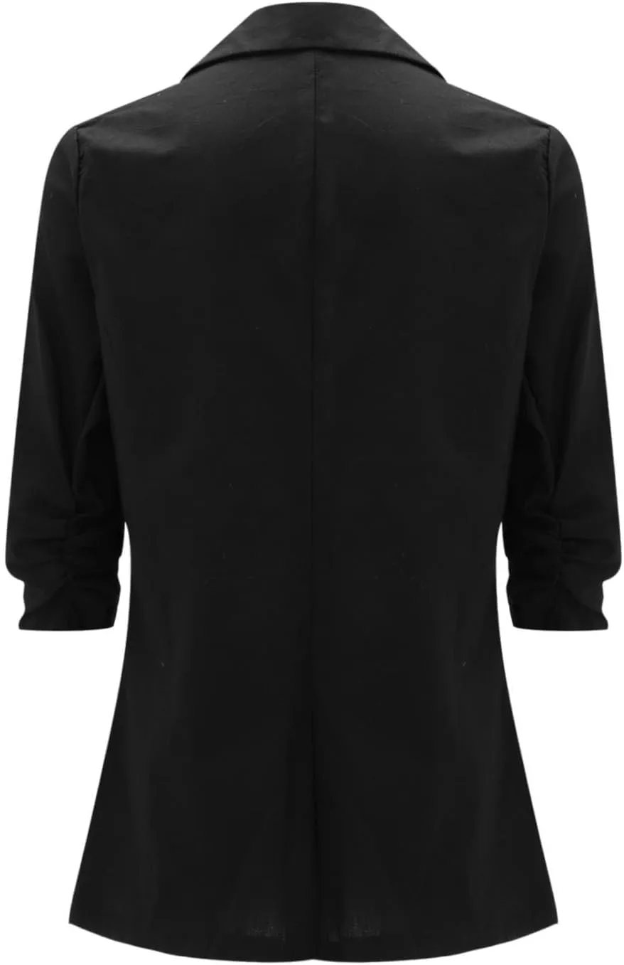 Cotton Linen Open Front Single Button Blazers for Women 3/4 Sleeve Casual Lapel Suit Jacket Solid Cardigan Blazer
