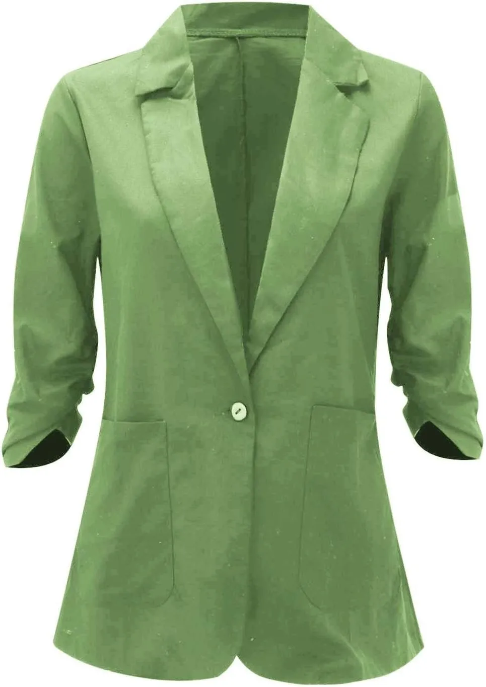 Cotton Linen Open Front Single Button Blazers for Women 3/4 Sleeve Casual Lapel Suit Jacket Solid Cardigan Blazer