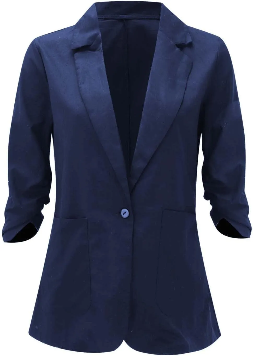Cotton Linen Open Front Single Button Blazers for Women 3/4 Sleeve Casual Lapel Suit Jacket Solid Cardigan Blazer