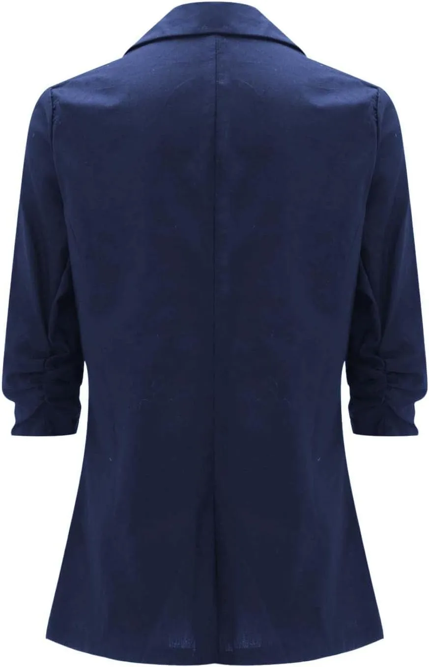 Cotton Linen Open Front Single Button Blazers for Women 3/4 Sleeve Casual Lapel Suit Jacket Solid Cardigan Blazer