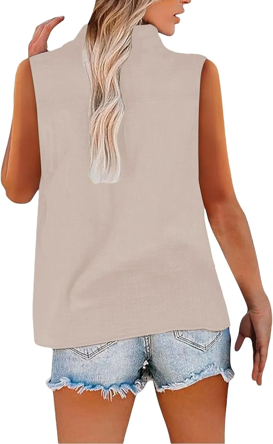 Cotton Linen Shirt for Women Short Sleeve V Neck Solid Trendy Button Decor Blouse Casual Vacation Summer Oversize Top