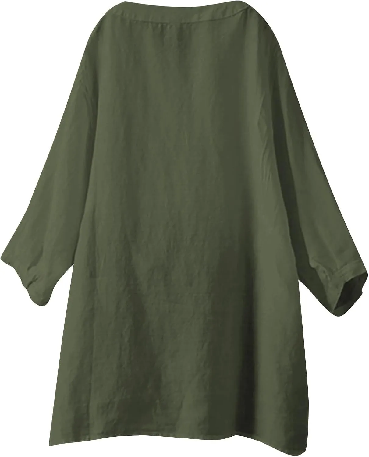 Cotton Linen Shirt for Women Short Sleeve V Neck Solid Trendy Button Decor Blouse Casual Vacation Summer Oversize Top