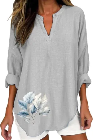 Cotton Linen Tops for Women 2025 Long Sleeve Cotton Oversized T Shirt White Linen Shirt Women Travel Clothes Women