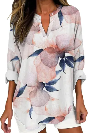 Cotton Linen Tops for Women 2025 Long Sleeve Cotton Oversized T Shirt White Linen Shirt Women Travel Clothes Women