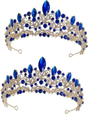 Crown Hair Accessory Hair Accessories for Bride Crystal Hair Accessories Bride Accessories Luxurious Headgear Red, Rhinestone Wedding Hair Accessories(Green,18X18CM) (Bluex2pcs 18X