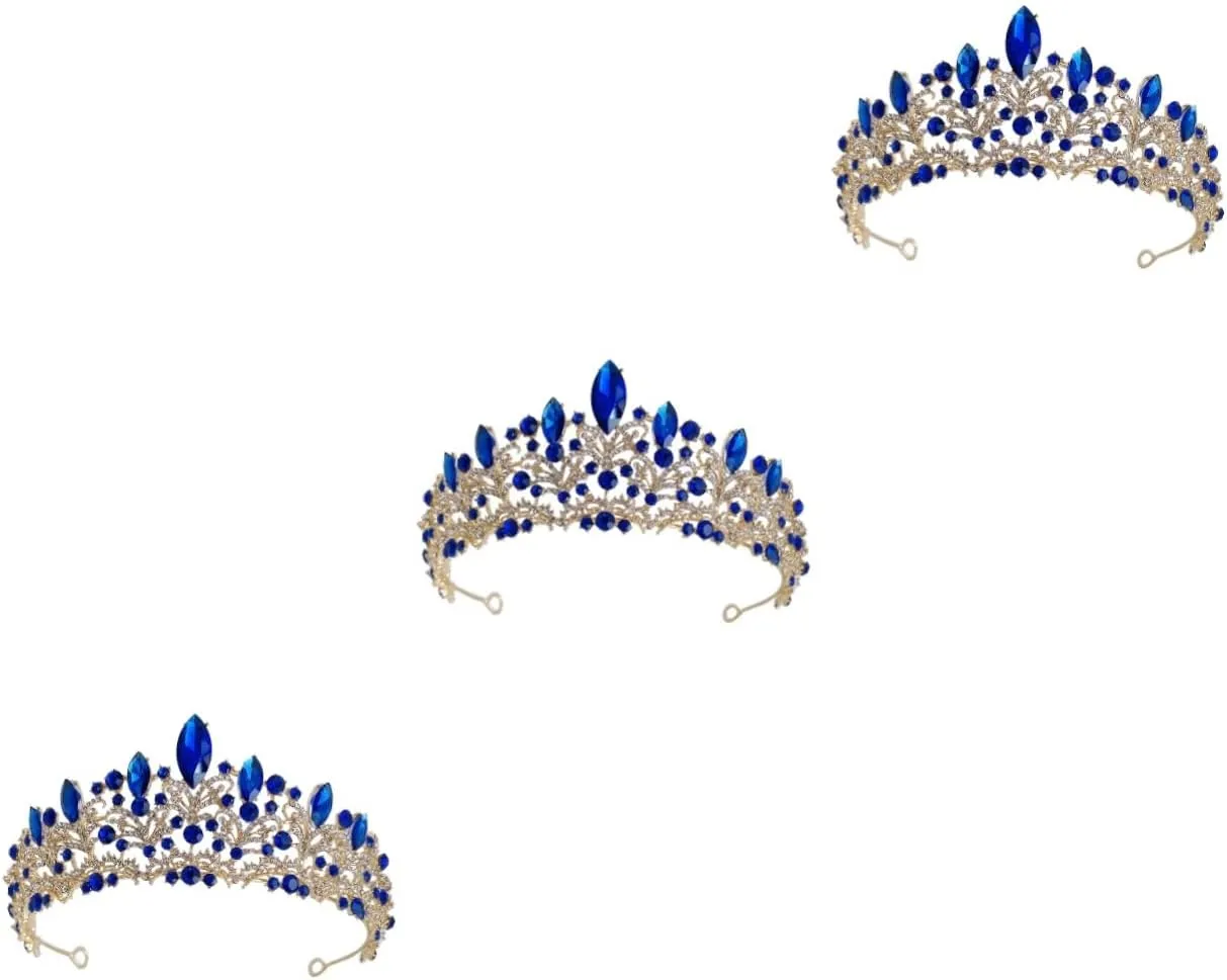 Crown Hair Accessory Hair Accessories for Bride Crystal Hair Accessories Bride Accessories Luxurious Headgear Red, Rhinestone Wedding Hair Accessories(Green,18X18CM) (Bluex3pcs 18X