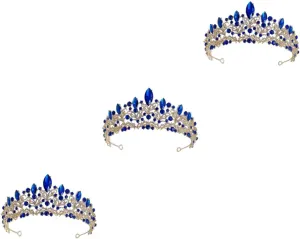 Crown Hair Accessory Hair Accessories for Bride Crystal Hair Accessories Bride Accessories Luxurious Headgear Red, Rhinestone Wedding Hair Accessories(Green,18X18CM) (Bluex3pcs 18X