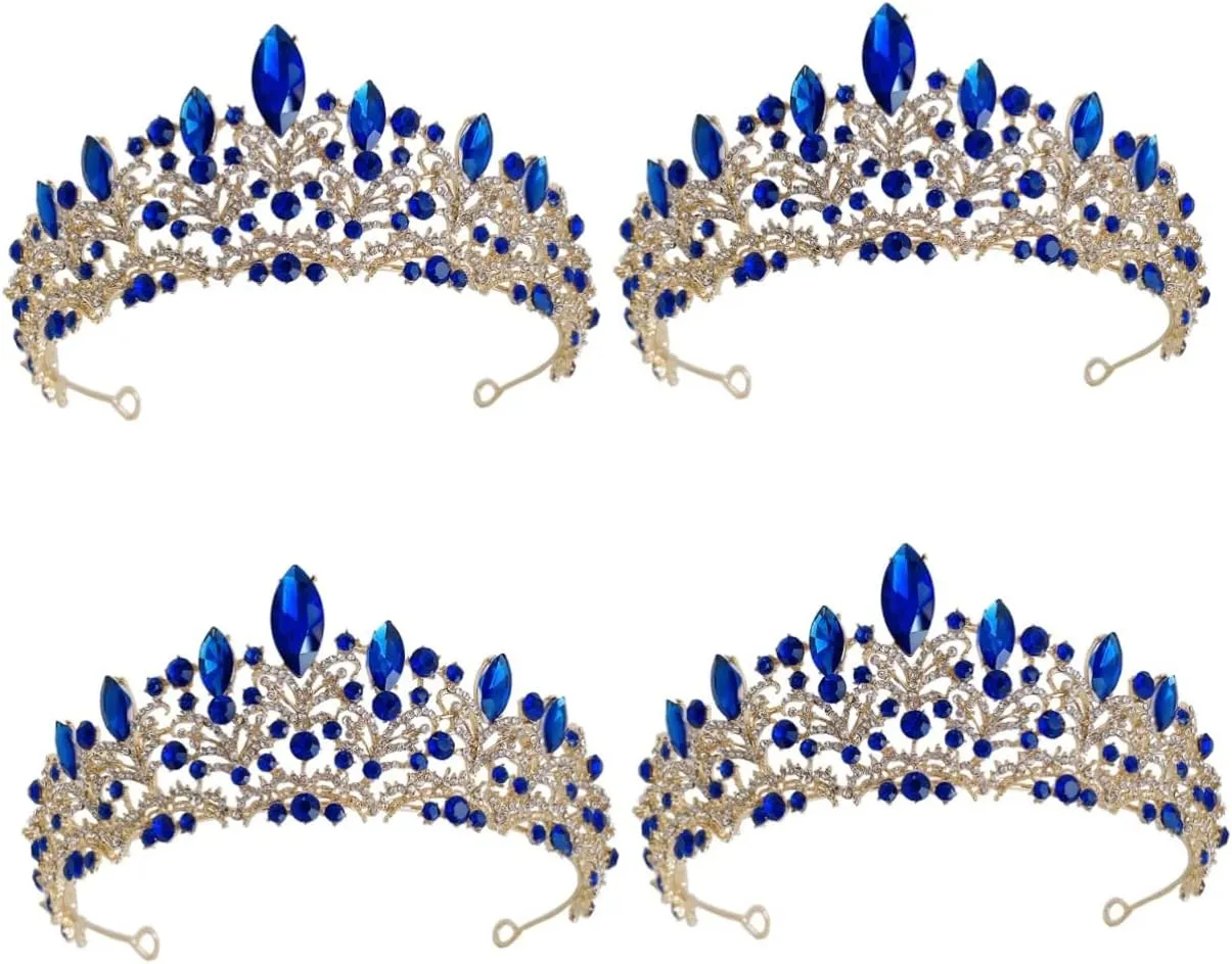 Crown Hair Accessory Hair Accessories for Bride Crystal Hair Accessories Bride Accessories Luxurious Headgear Red, Rhinestone Wedding Hair Accessories(Green,18X18CM) (Bluex4pcs 18X