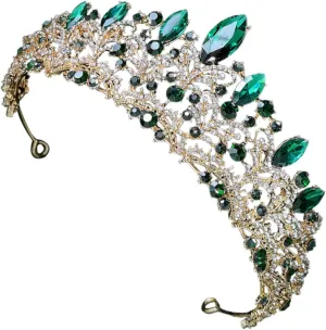 Crown Hair Accessory Hair Accessories for Bride Crystal Hair Accessories Bride Accessories Luxurious Headgear Red, Rhinestone Wedding Hair Accessories(Green,18X18CM) (Green 18X18CM