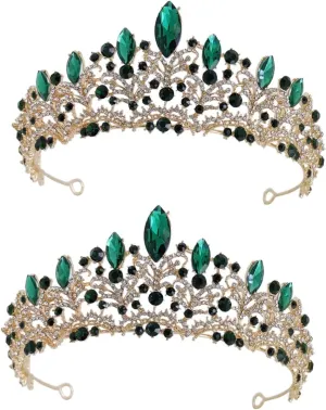Crown Hair Accessory Hair Accessories for Bride Crystal Hair Accessories Bride Accessories Luxurious Headgear Red, Rhinestone Wedding Hair Accessories(Green,18X18CM) (Greenx2pcs 18