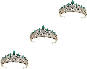 Crown Hair Accessory Hair Accessories for Bride Crystal Hair Accessories Bride Accessories Luxurious Headgear Red, Rhinestone Wedding Hair Accessories(Green,18X18CM) (Greenx3pcs 18