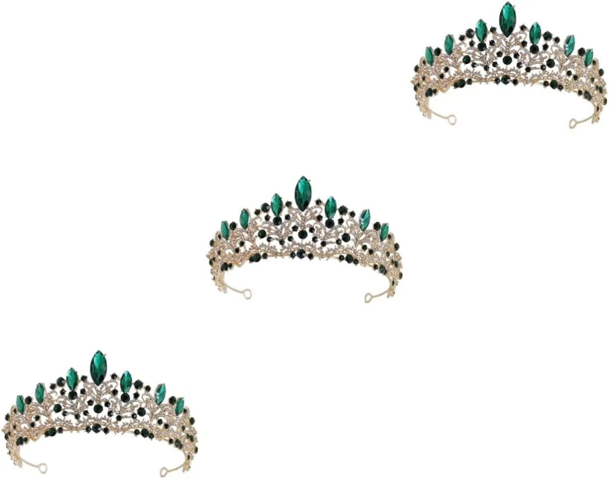 Crown Hair Accessory Hair Accessories for Bride Crystal Hair Accessories Bride Accessories Luxurious Headgear Red, Rhinestone Wedding Hair Accessories(Green,18X18CM) (Greenx3pcs 18