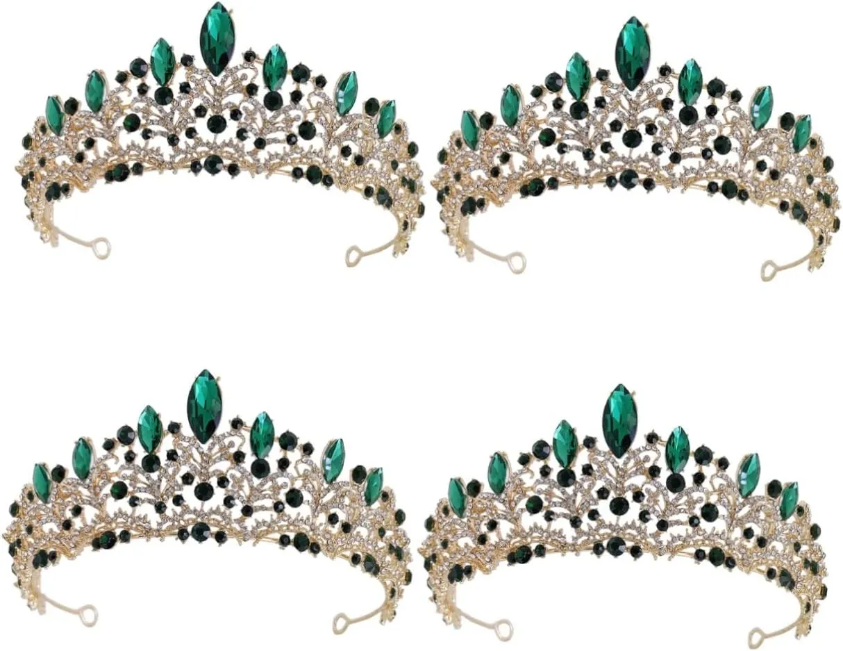Crown Hair Accessory Hair Accessories for Bride Crystal Hair Accessories Bride Accessories Luxurious Headgear Red, Rhinestone Wedding Hair Accessories(Green,18X18CM) (Greenx4pcs 18