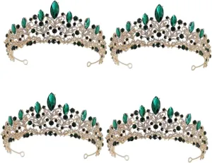 Crown Hair Accessory Hair Accessories for Bride Crystal Hair Accessories Bride Accessories Luxurious Headgear Red, Rhinestone Wedding Hair Accessories(Green,18X18CM) (Greenx4pcs 18