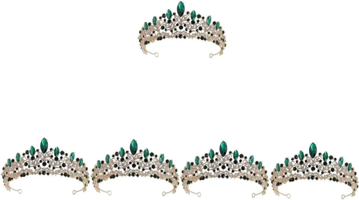 Crown Hair Accessory Hair Accessories for Bride Crystal Hair Accessories Bride Accessories Luxurious Headgear Red, Rhinestone Wedding Hair Accessories(Green,18X18CM) (Greenx5pcs 18
