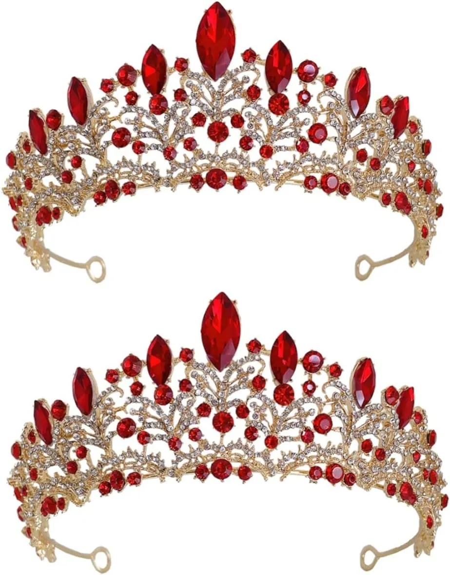 Crown Hair Accessory Hair Accessories for Bride Crystal Hair Accessories Bride Accessories Luxurious Headgear Red, Rhinestone Wedding Hair Accessories(Green,18X18CM) (Redx2pcs 18X1