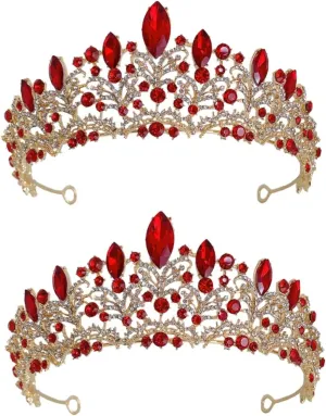 Crown Hair Accessory Hair Accessories for Bride Crystal Hair Accessories Bride Accessories Luxurious Headgear Red, Rhinestone Wedding Hair Accessories(Green,18X18CM) (Redx2pcs 18X1
