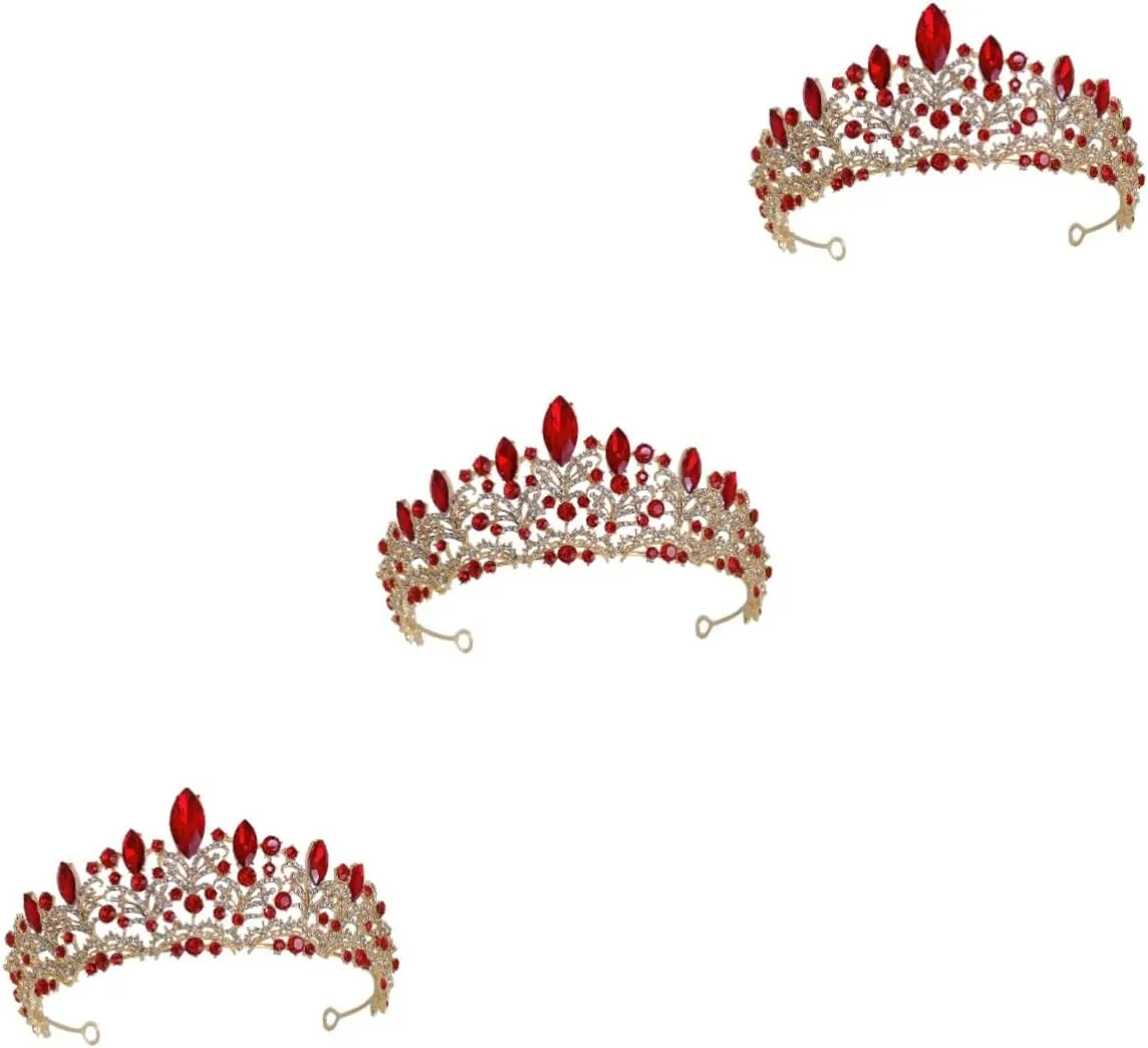 Crown Hair Accessory Hair Accessories for Bride Crystal Hair Accessories Bride Accessories Luxurious Headgear Red, Rhinestone Wedding Hair Accessories(Green,18X18CM) (Redx3pcs 18X1