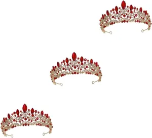 Crown Hair Accessory Hair Accessories for Bride Crystal Hair Accessories Bride Accessories Luxurious Headgear Red, Rhinestone Wedding Hair Accessories(Green,18X18CM) (Redx3pcs 18X1
