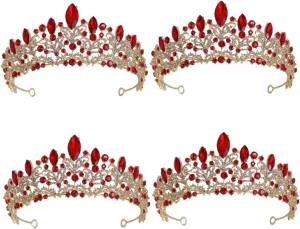 Crown Hair Accessory Hair Accessories for Bride Crystal Hair Accessories Bride Accessories Luxurious Headgear Red, Rhinestone Wedding Hair Accessories(Green,18X18CM) (Redx4pcs 18X1