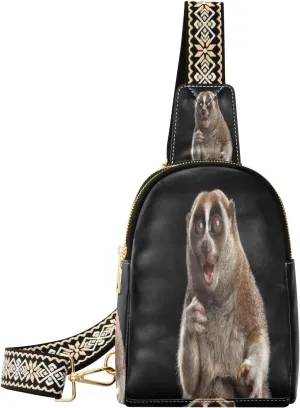 Cute Lemur Slow Loris Fanny Pack Crossbody PC Leather Small Sling Bag for Women Funny Animal Fashion Waist Packs Chest Bag for Travel Sports Running Hiking