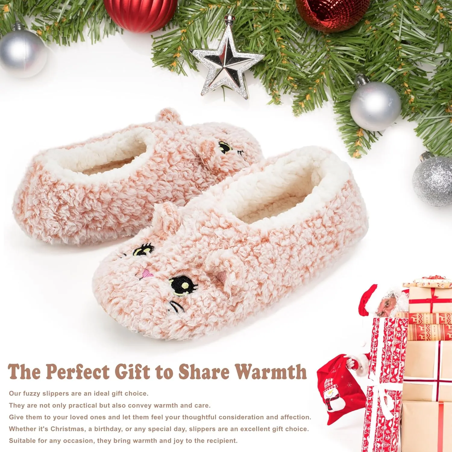 Cute Slippers for Women & Kids, Fuzzy Animal Slipper Socks with Non-slip Soles, Unique Funny Gifts