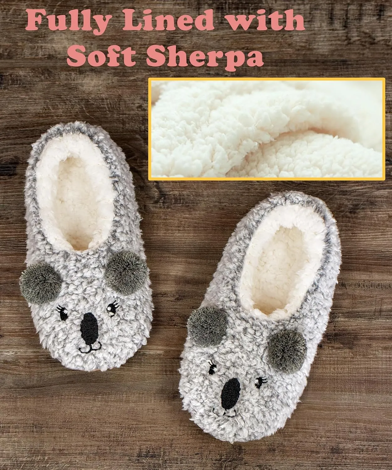 Cute Slippers for Women & Kids, Fuzzy Animal Slipper Socks with Non-slip Soles, Unique Funny Gifts