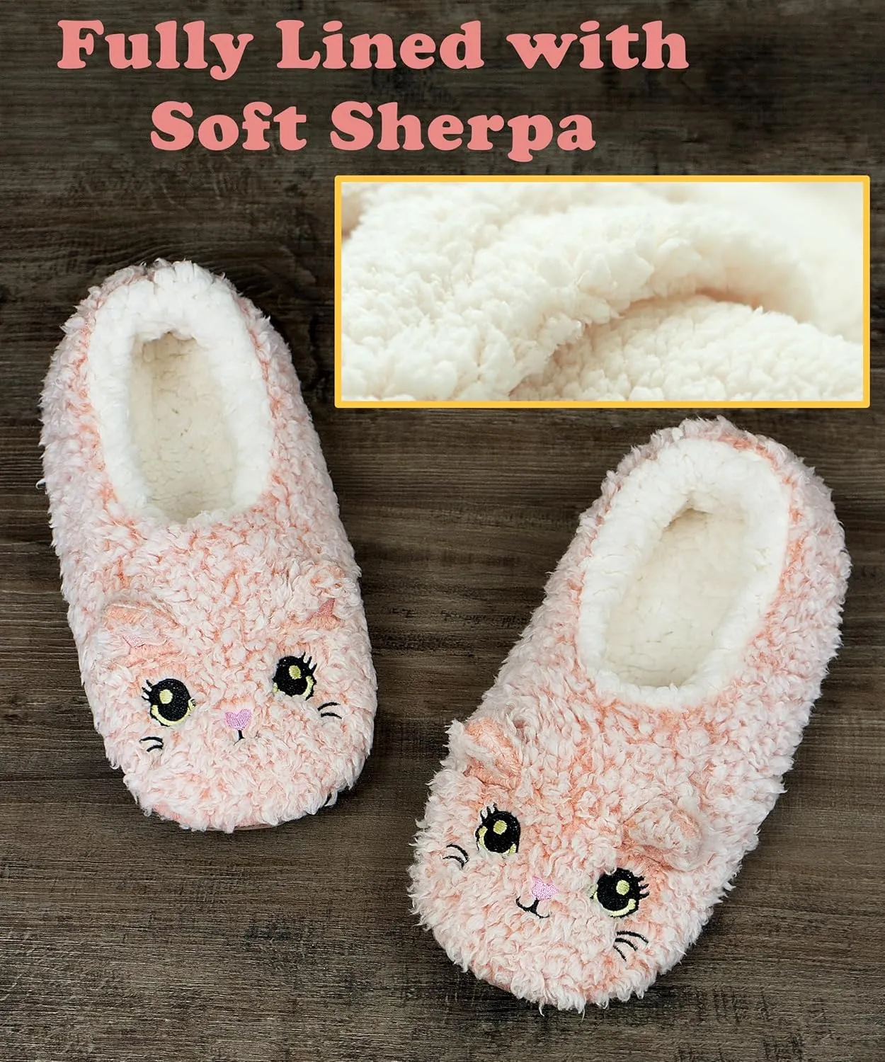 Cute Slippers for Women & Kids, Fuzzy Animal Slipper Socks with Non-slip Soles, Unique Funny Gifts