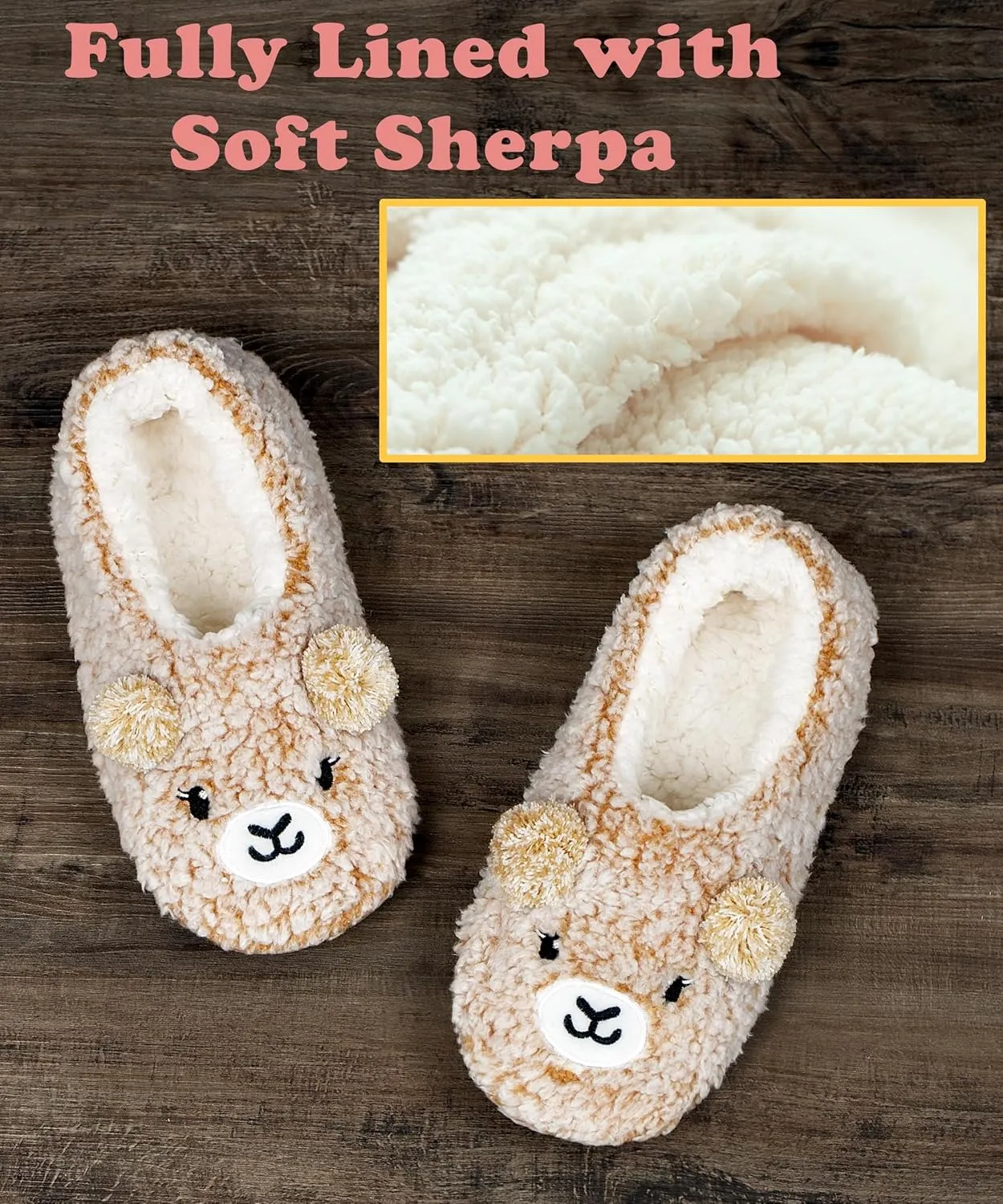 Cute Slippers for Women & Kids, Fuzzy Animal Slipper Socks with Non-slip Soles, Unique Funny Gifts