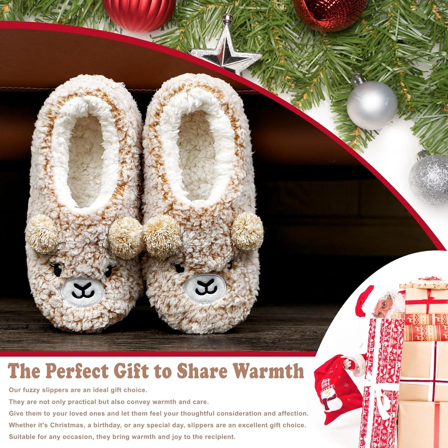 Cute Slippers for Women & Kids, Fuzzy Animal Slipper Socks with Non-slip Soles, Unique Funny Gifts