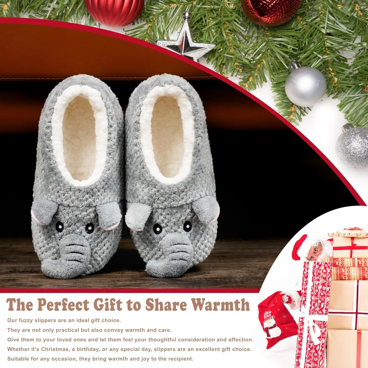 Cute Slippers for Women & Kids, Fuzzy Animal Slipper Socks with Non-slip Soles, Unique Funny Gifts