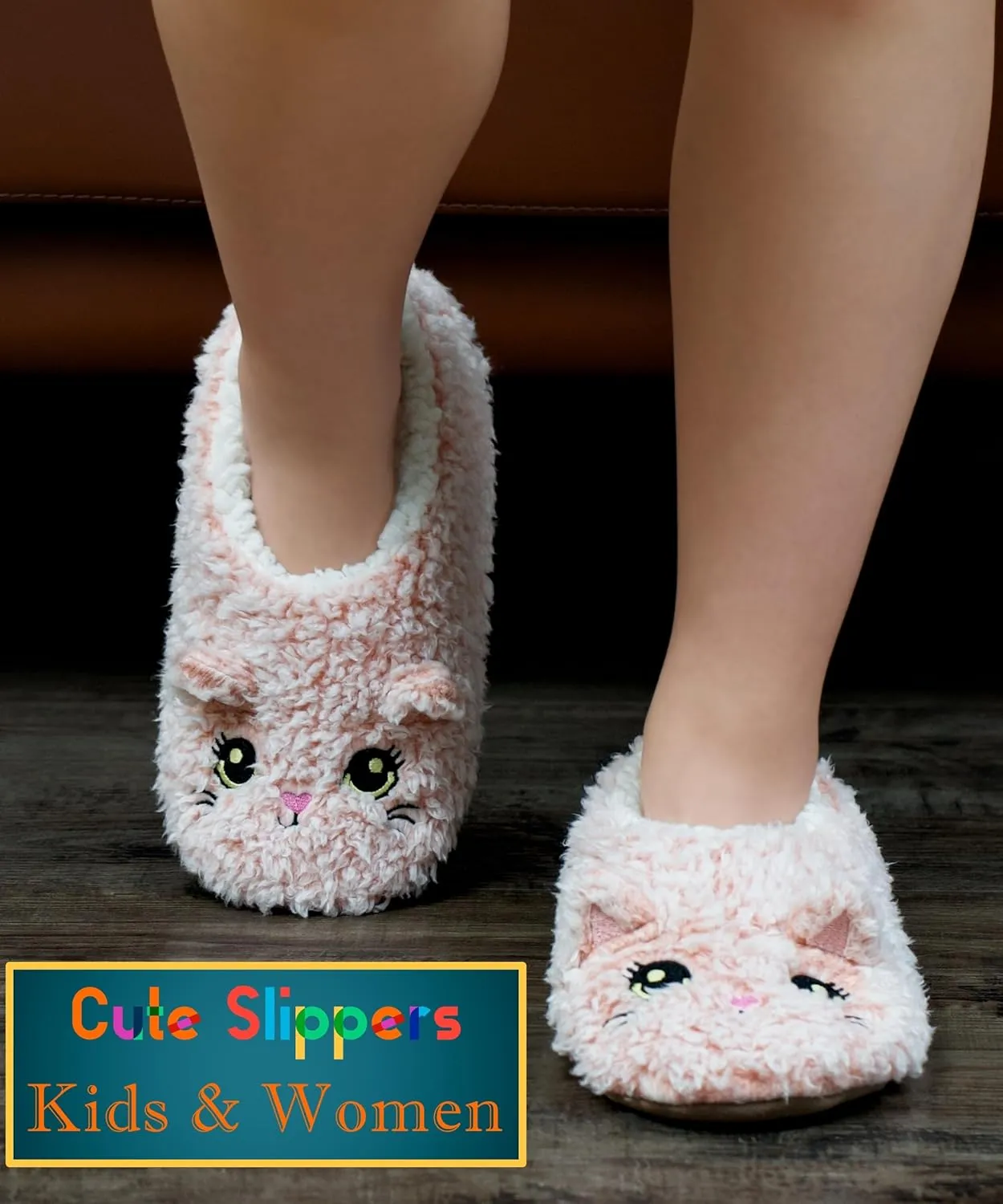 Cute Slippers for Women & Kids, Fuzzy Animal Slipper Socks with Non-slip Soles, Unique Funny Gifts
