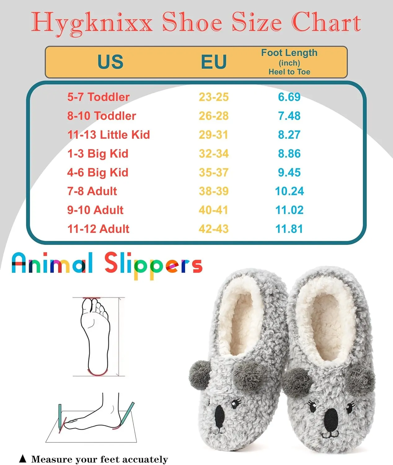 Cute Slippers for Women & Kids, Fuzzy Animal Slipper Socks with Non-slip Soles, Unique Funny Gifts