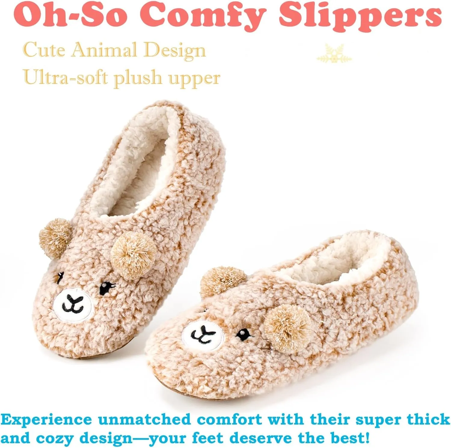 Cute Slippers for Women & Kids, Fuzzy Animal Slipper Socks with Non-slip Soles, Unique Funny Gifts