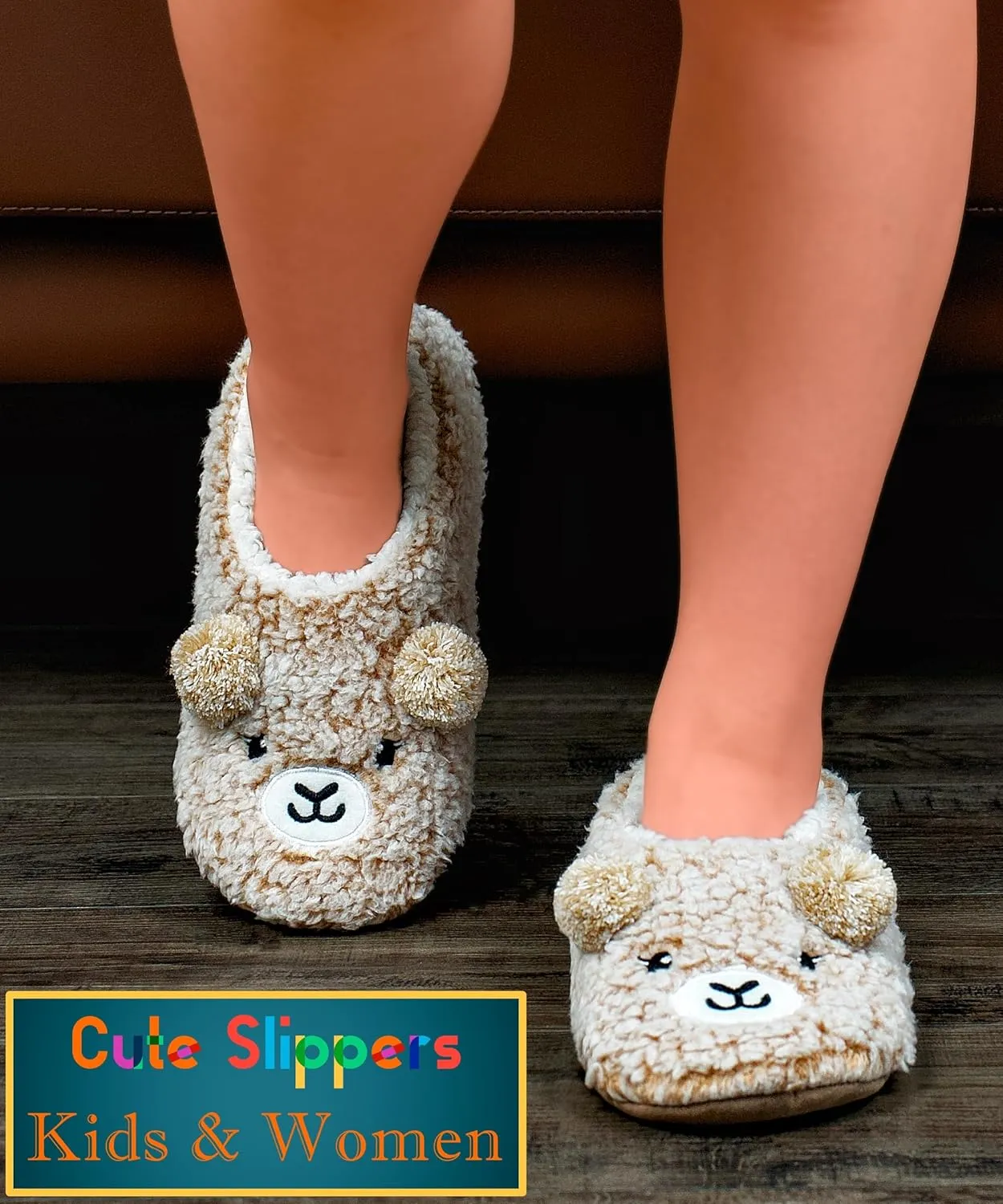 Cute Slippers for Women & Kids, Fuzzy Animal Slipper Socks with Non-slip Soles, Unique Funny Gifts