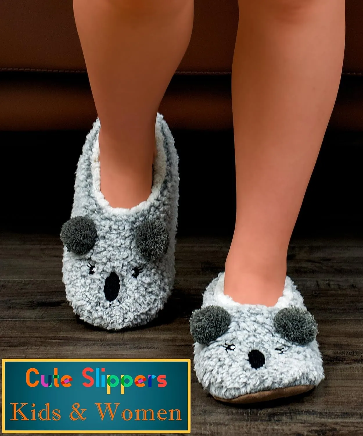 Cute Slippers for Women & Kids, Fuzzy Animal Slipper Socks with Non-slip Soles, Unique Funny Gifts