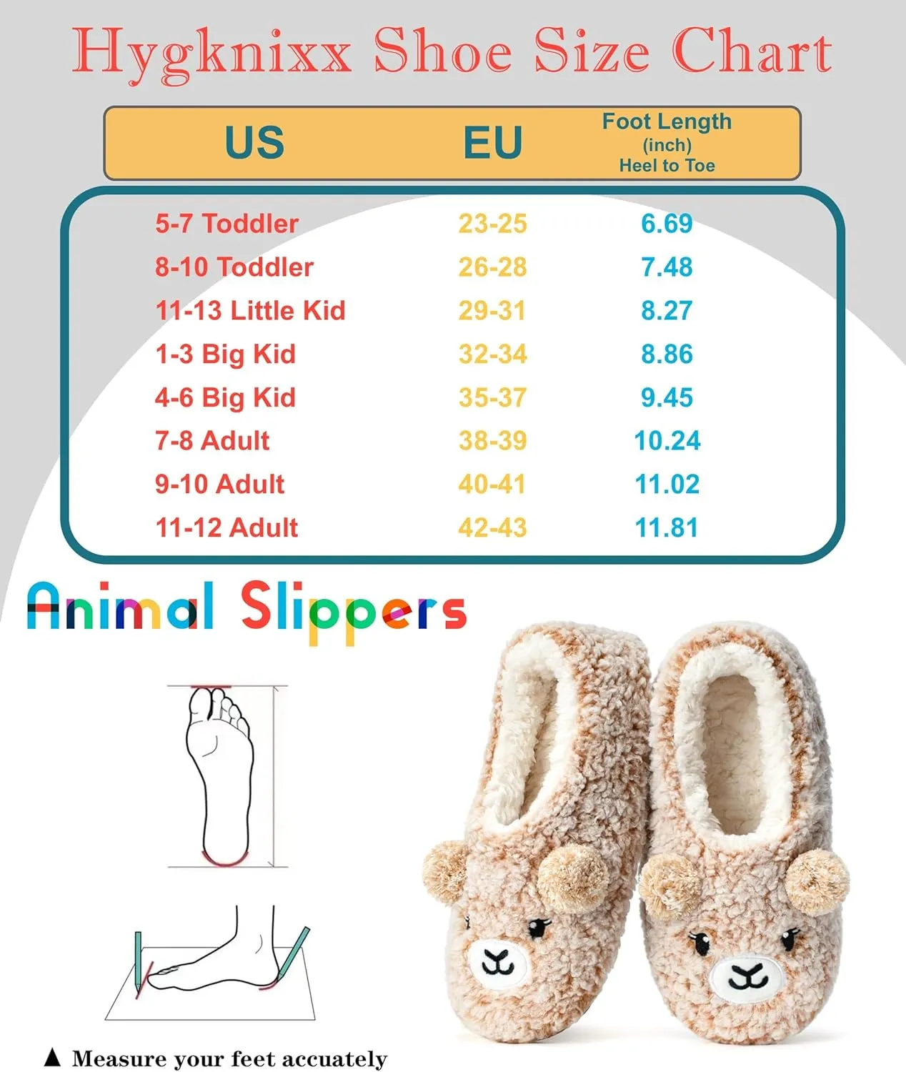 Cute Slippers for Women & Kids, Fuzzy Animal Slipper Socks with Non-slip Soles, Unique Funny Gifts