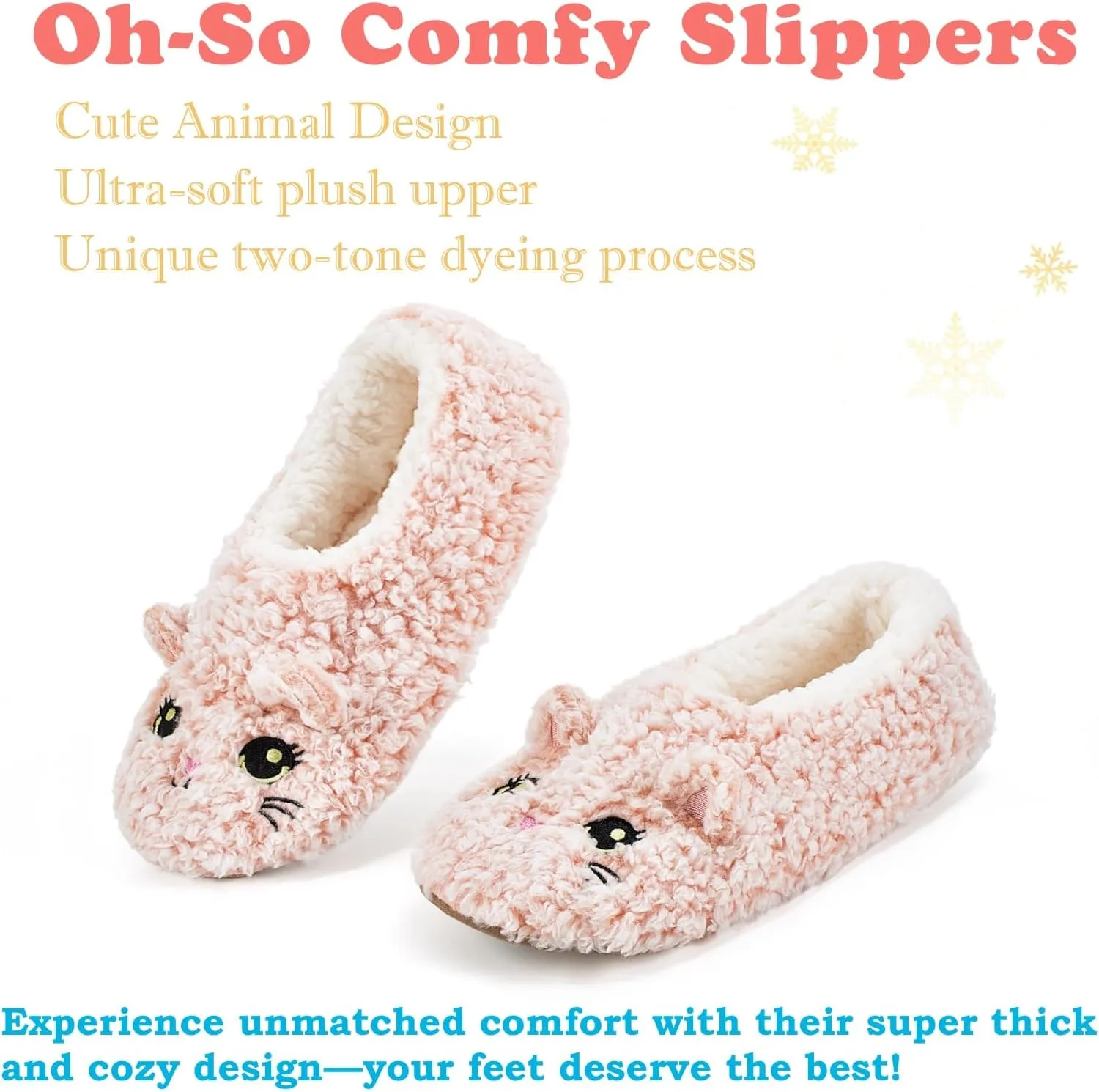Cute Slippers for Women & Kids, Fuzzy Animal Slipper Socks with Non-slip Soles, Unique Funny Gifts