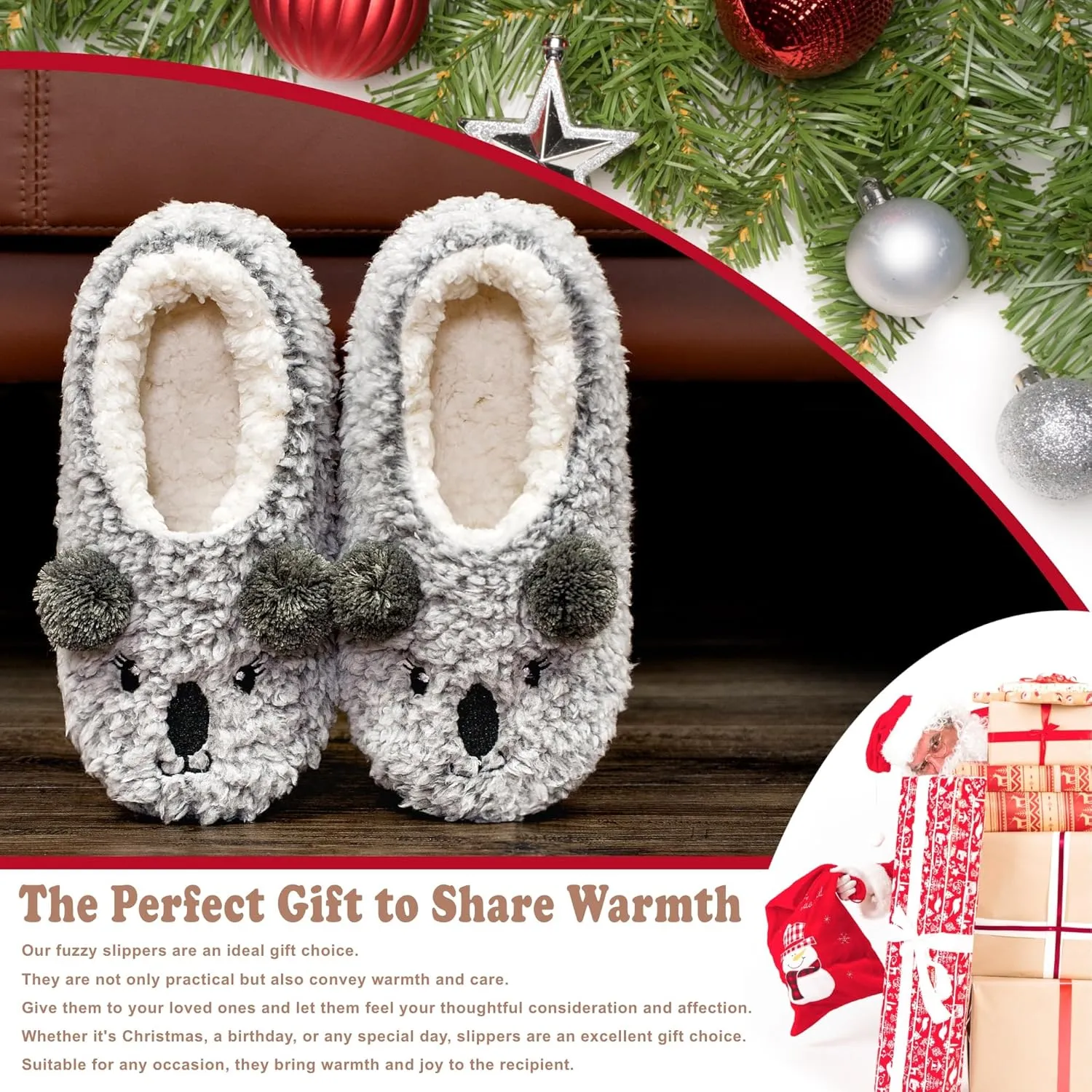 Cute Slippers for Women & Kids, Fuzzy Animal Slipper Socks with Non-slip Soles, Unique Funny Gifts