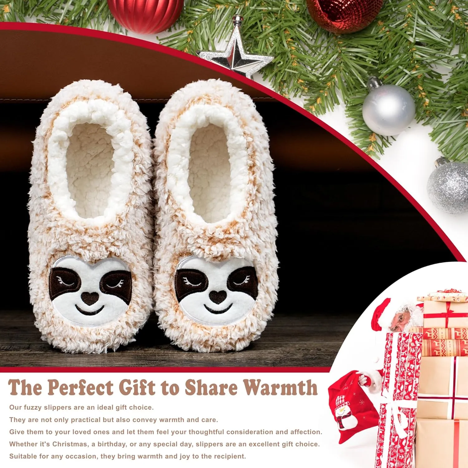 Cute Slippers for Women & Kids, Fuzzy Animal Slipper Socks with Non-slip Soles, Unique Funny Gifts