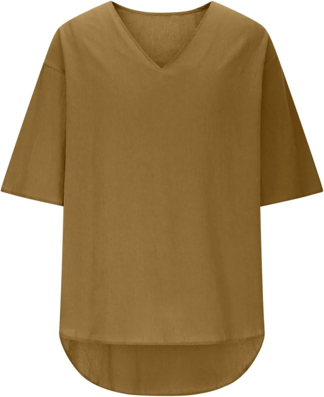 Deep V Cotton Linen Shirts for Men 2025 Summer Tops Loose Short Sleeve T Shirt Casual Oversized Beach Tee Shirts