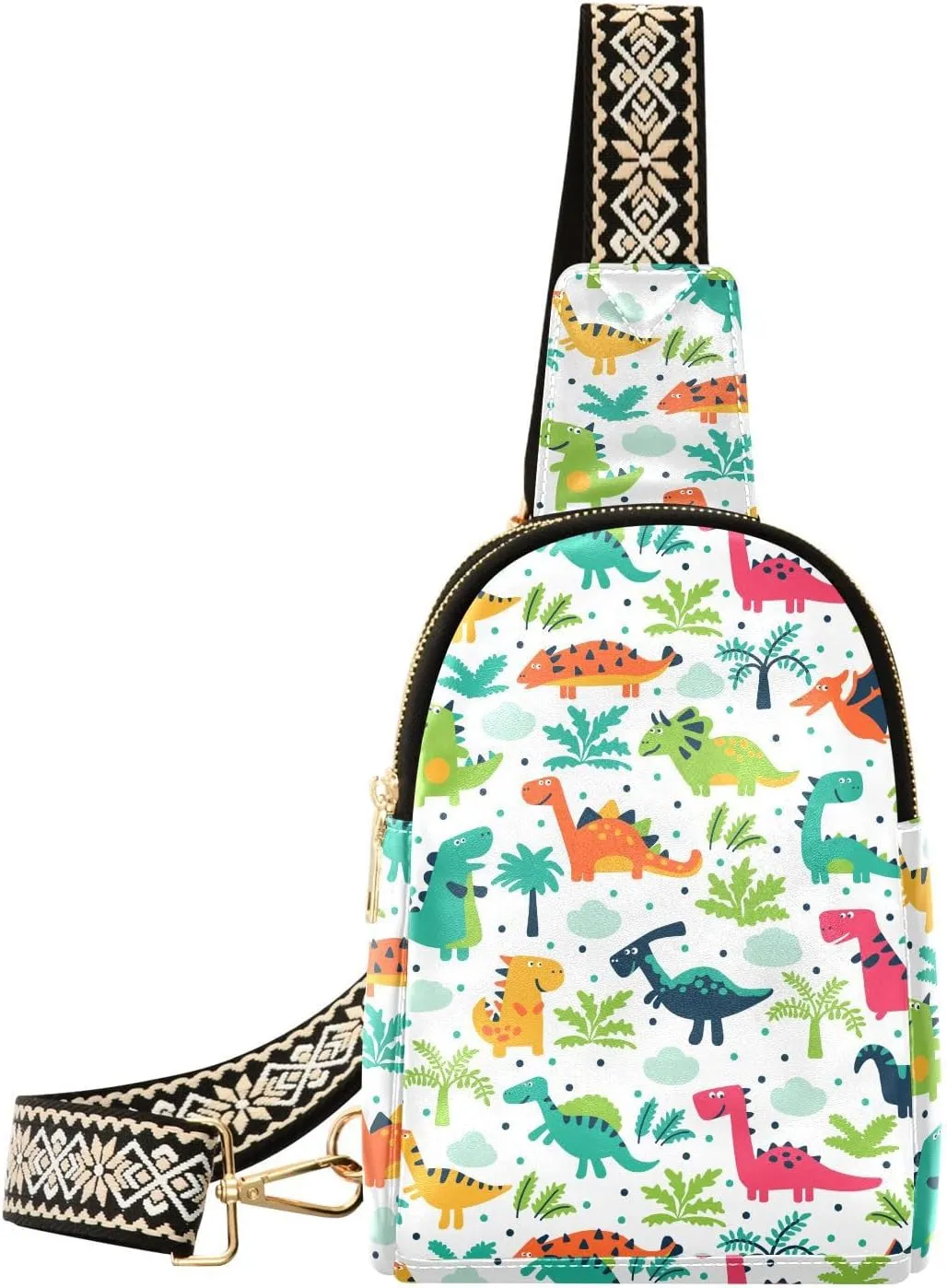 Dinosaur Palm Cloud Fanny Pack Crossbody PC Leather Small Sling Bag for Women Cute Cartoon Fashion Waist Packs Chest Bag for Travel Sports Running Hiking