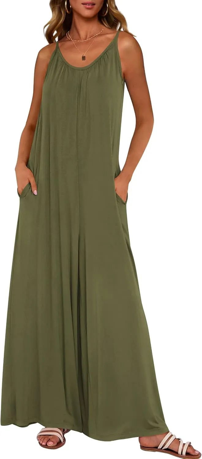 dowerme Women's Summer Clothes Casual One Piece Jumpsuits 2025 Spaghetti Strap Loose Wide Leg Pant Rompers Beach Outfits