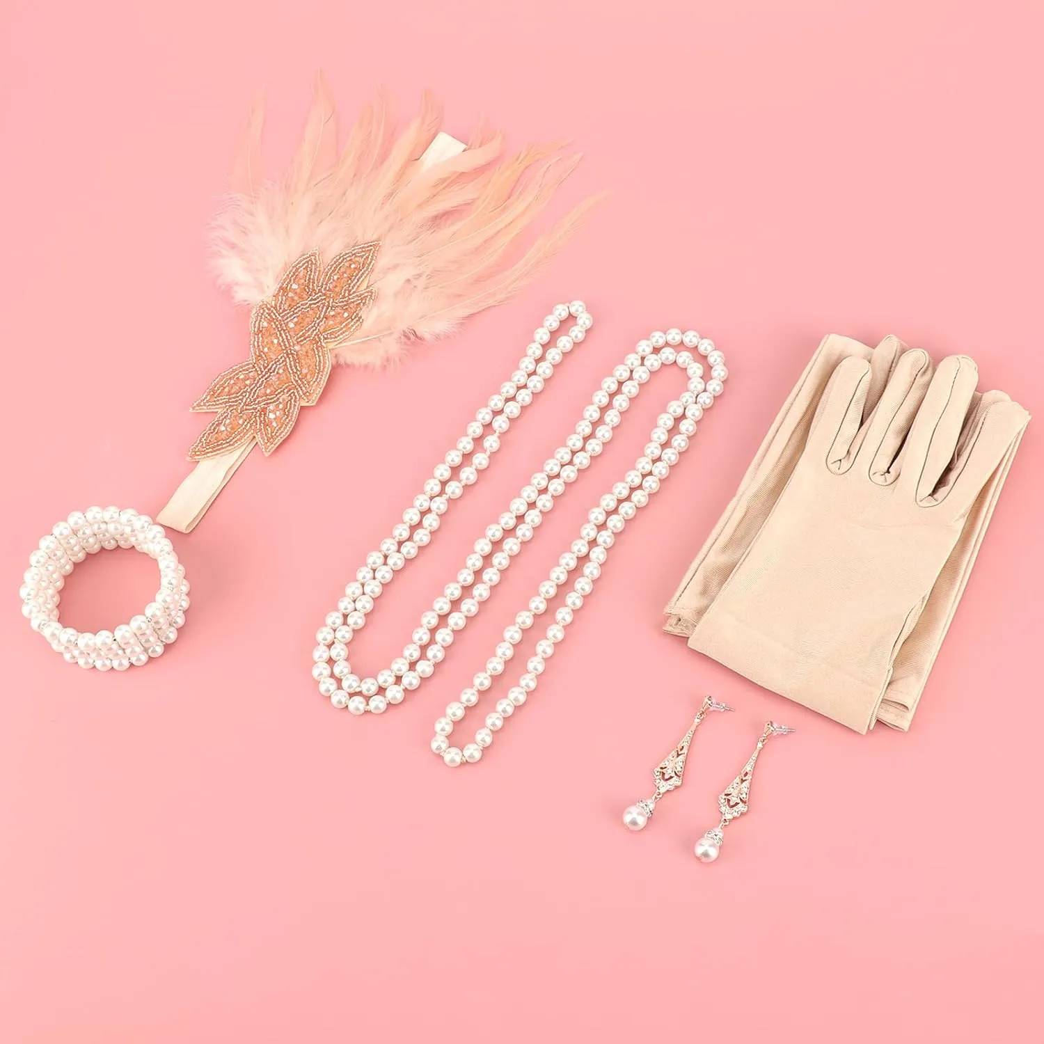 DRESHOW 1920s Great Gatsby Accessories Set for Women Flapper Costume Accessories Feather Headband Roaring 20s Accessories Set