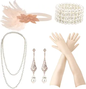DRESHOW 1920s Great Gatsby Accessories Set for Women Flapper Costume Accessories Feather Headband Roaring 20s Accessories Set