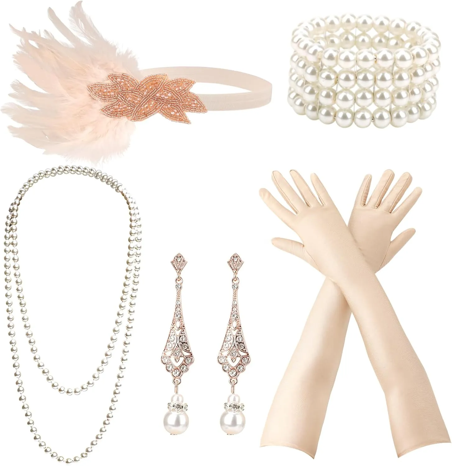 DRESHOW 1920s Great Gatsby Accessories Set for Women Flapper Costume Accessories Feather Headband Roaring 20s Accessories Set