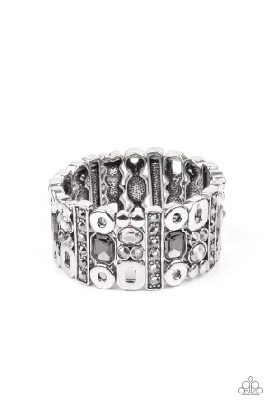 Dynamically Diverse Silver Hematite and Smoky Rhinestone Bracelet - Paparazzi Accessories